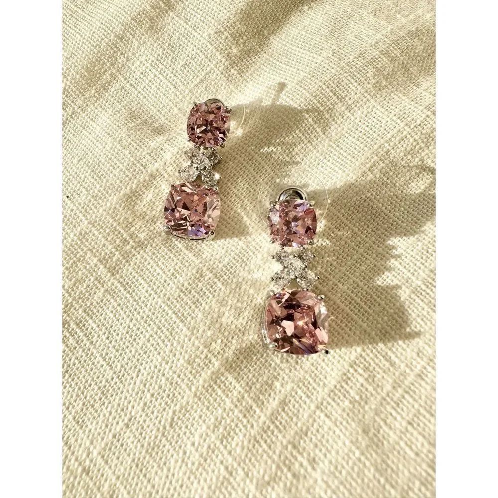 Pink Panther style dangle cubic zirconia earrings